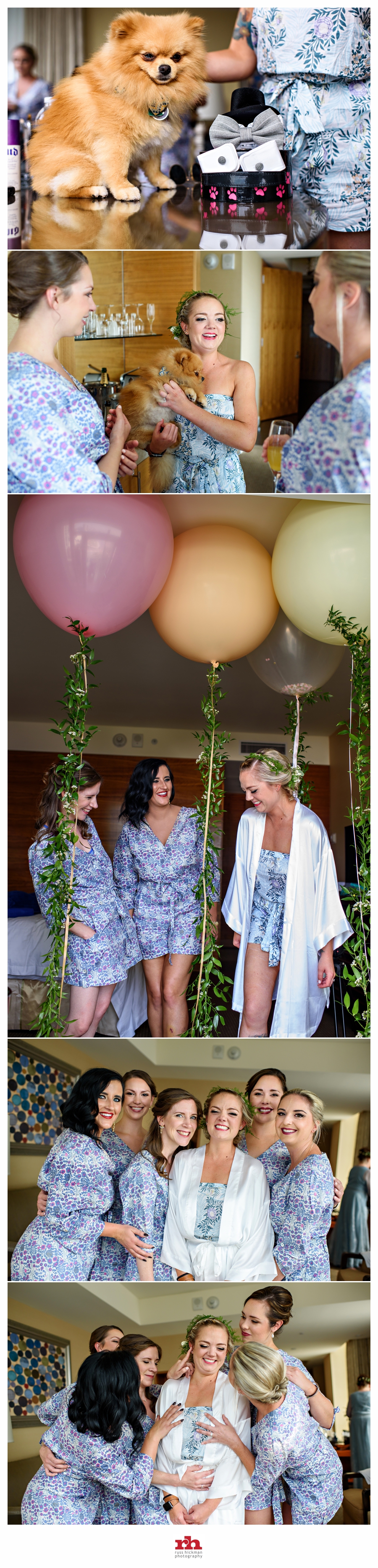 A bride gets ready with her bridesmaids in Baltimore, MD at the Four Seasons Hotel on the day of her wedding.